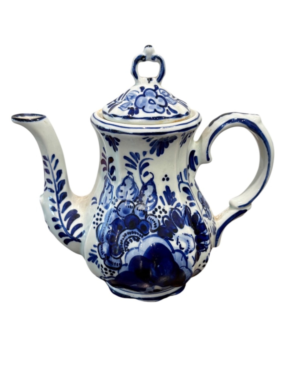 Vintage Delfts Blauw Hand Painted Blue White Floral Teapot Holland 212